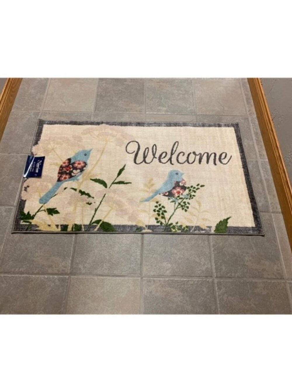 Nourison Spring Washable 26" x 45" Accent Rug Welcome Birds Blue NWT